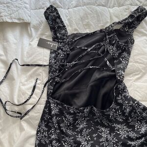 Lulus Back to Backless Black Print Lace-Up Backless Dress Size XS